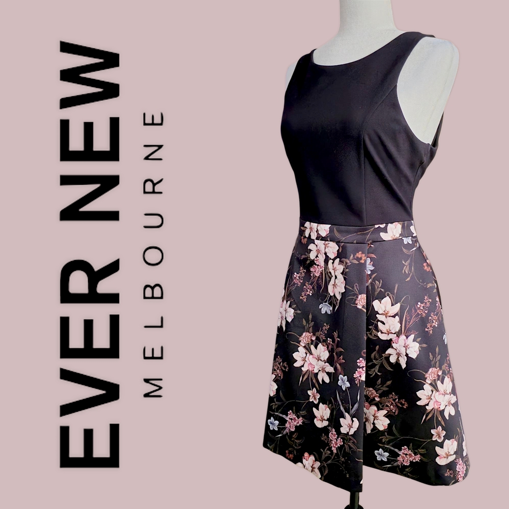 EVER NEW Black and Pink Pleated Floral Mini Dress Size 10
